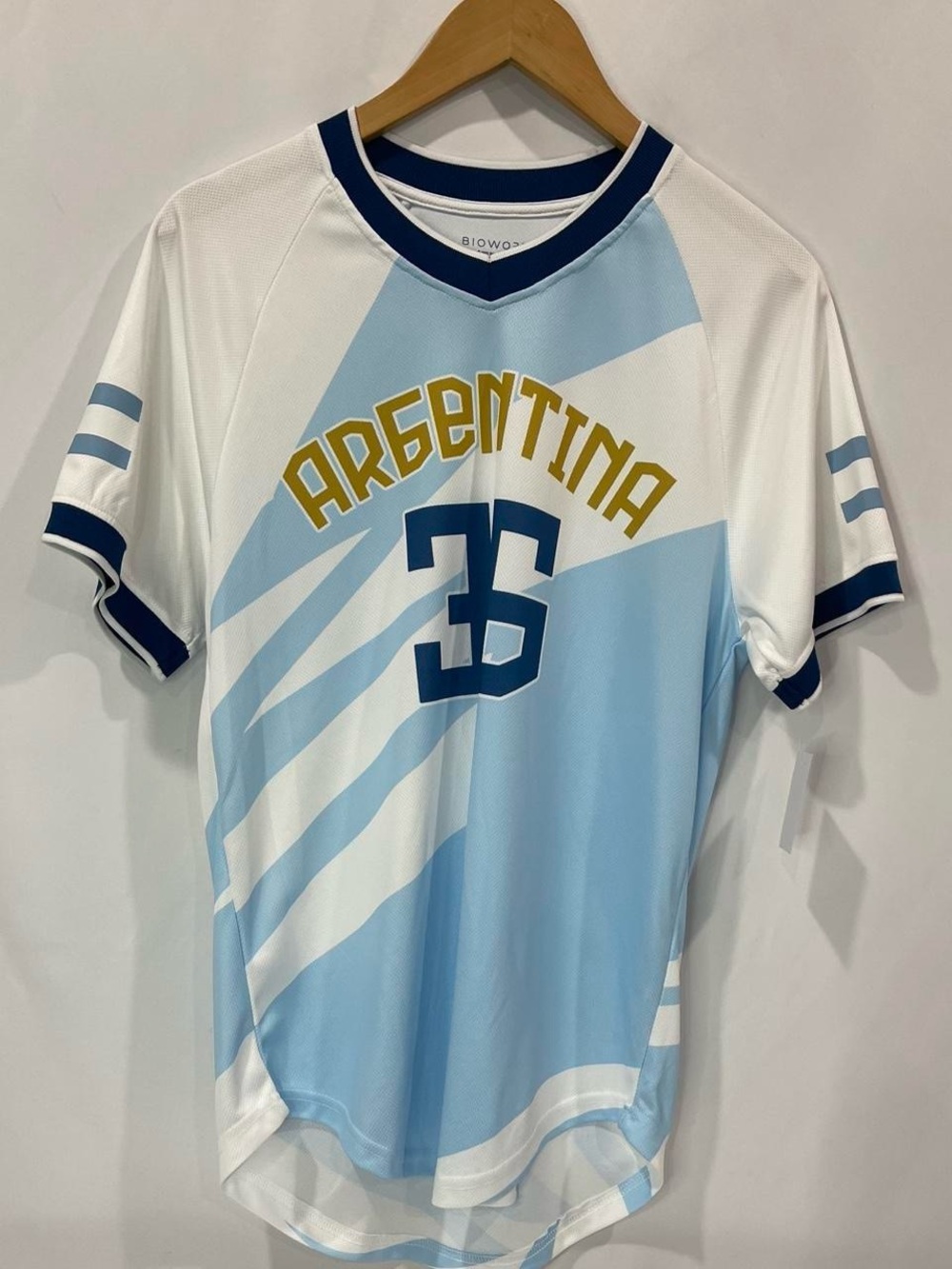 Bioworld Argentina Light Blue White Jersey with Navy and Gold Accents